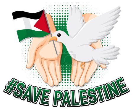 Illustration for Illustration of a white bird holding a peace sign with a Palestine flag in cartoon style - Royalty Free Image