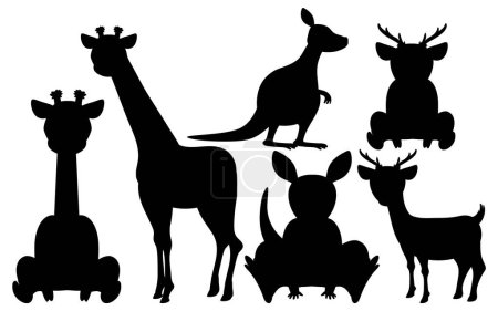 Ilustración de Una colección de ilustraciones de dibujos animados vectoriales con varias siluetas de animales salvajes - Imagen libre de derechos