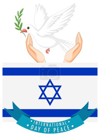 Téléchargez les illustrations : Illustration du drapeau israélien accompagnée d'un oiseau blanc serein symbolisant la paix - en licence libre de droit