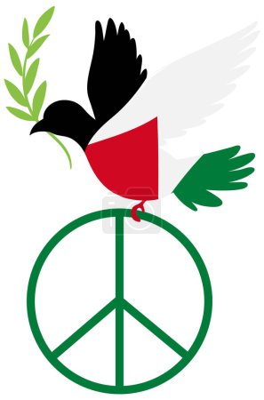 Illustration for A vector cartoon illustration of a bird flying with a Palestine flag, representing peace - Royalty Free Image