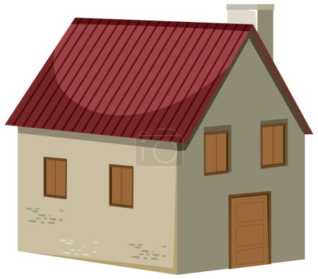 Ilustración de Una encantadora casa antigua representada en una ilustración de dibujos animados vectoriales - Imagen libre de derechos