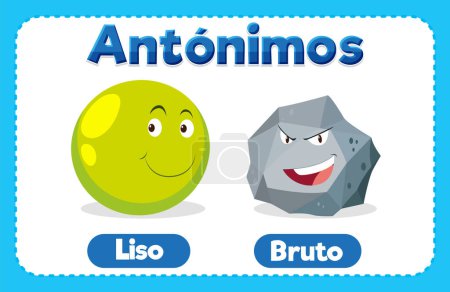 Illustration for Vector cartoon illustration depicting antonyms in Spanish language education Smooth and Rough - Royalty Free Image