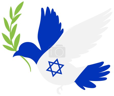 Téléchargez les illustrations : Illustration du drapeau d'Israël avec un oiseau blanc symbolisant la paix - en licence libre de droit