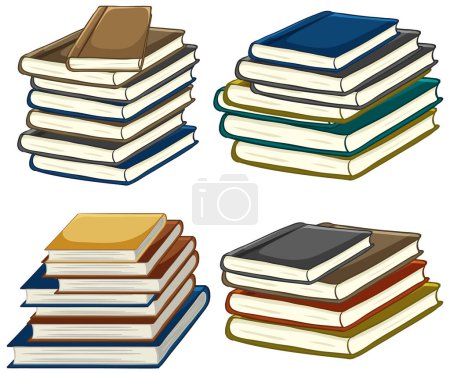 Téléchargez les photos : Illustration vectorielle colorée d'une pile de livres isolés sur fond blanc - en image libre de droit