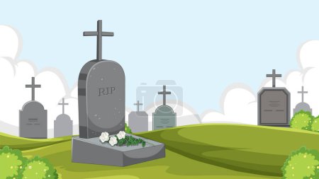 Illustration for Illustration of a graveyard with numerous tombstones during the day - Royalty Free Image