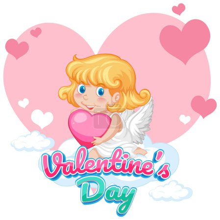 Illustration for Adorable angel cartoon holding heart for Valentine's Day - Royalty Free Image