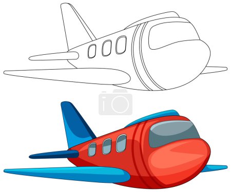Téléchargez les illustrations : Deux avions, un coloré et un esquissé. - en licence libre de droit