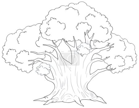 Téléchargez les illustrations : Dessin en noir et blanc d'un grand arbre - en licence libre de droit