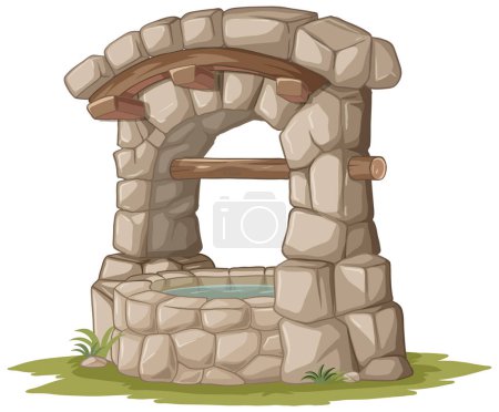 Téléchargez les illustrations : Illustration d'un puits en pierre avec de l'eau. - en licence libre de droit