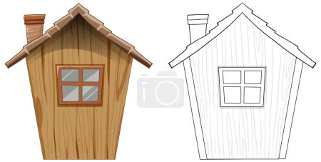 Illustration for Color and outline of a small wooden house. - Royalty Free Image