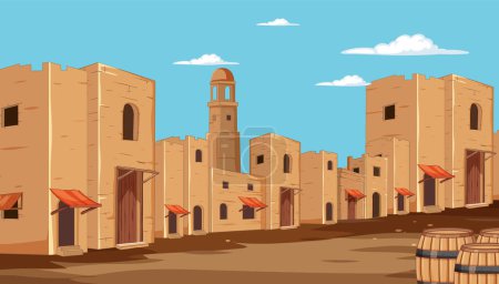 Illustration for Vector illustration of a sunny desert town - Royalty Free Image
