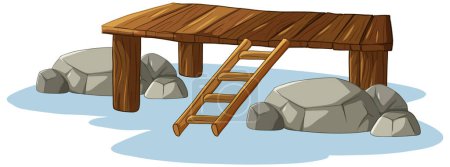 Cartoon illustration of a small wooden bridge