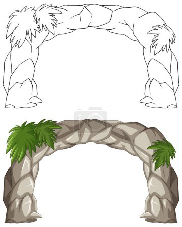 Vector illustration of a stone arch with leaves