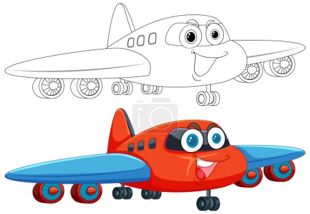 Dos alegres aviones de dibujos animados con grandes ojos