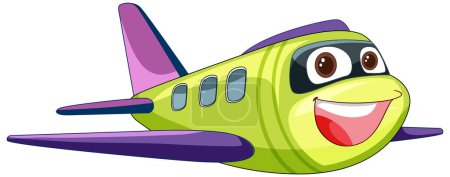 Colorful, smiling airplane with a cartoonish look