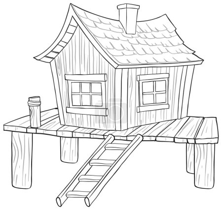 Illustration for Sketch of a quaint cabin on stilts with ladder - Royalty Free Image