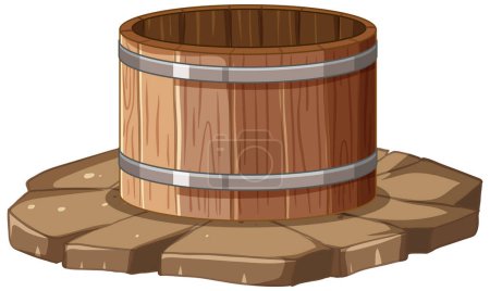 Illustration for Cartoon illustration of a barrel on stone ground. - Royalty Free Image