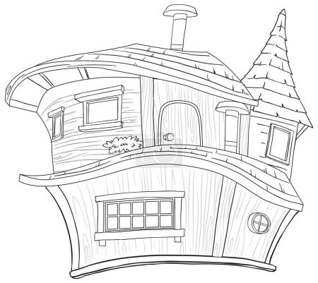 Téléchargez les photos : Dessin noir et blanc d'une maison fantaisiste. - en image libre de droit