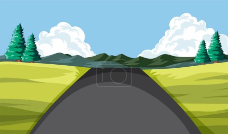 Vector illustration of a road through green fields