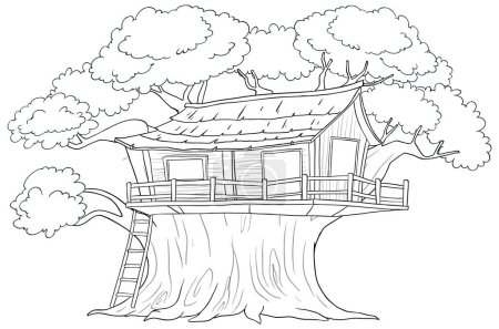 Téléchargez les illustrations : Illustration en noir et blanc d'une cabane fantaisiste - en licence libre de droit