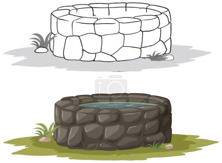 Illustration for Two vector illustrations of stone wells. - Royalty Free Image