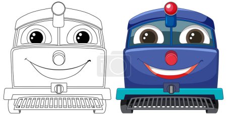 Téléchargez les illustrations : Illustration vectorielle colorée de deux trains souriants - en licence libre de droit