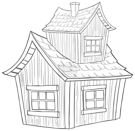 Illustration for Black and white sketch of a cozy wooden house - Royalty Free Image