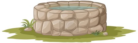 Illustration for Cartoon illustration of a stone well with water. - Royalty Free Image