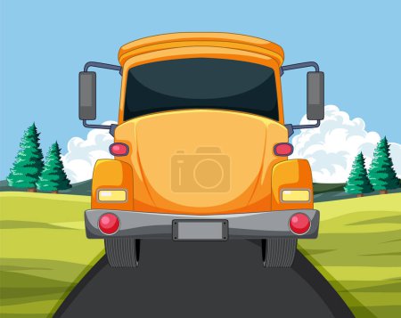 Ilustración de Autobús amarillo en una carretera con telón de fondo escénico - Imagen libre de derechos