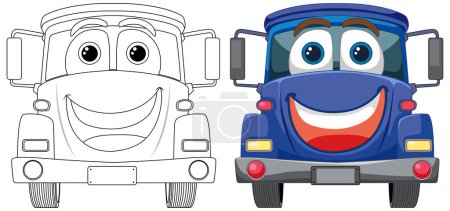 Illustration for Two smiling animated cars facing forward. - Royalty Free Image