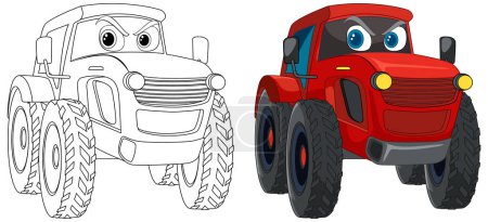 Vector illustration of a red cartoon tractor