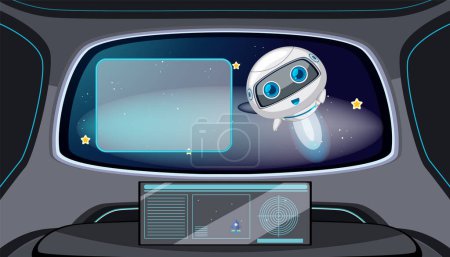 Illustration for Vector illustration of a robot outside a spaceship - Royalty Free Image