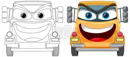 Téléchargez les illustrations : Deux voitures souriantes animées aux visages expressifs - en licence libre de droit