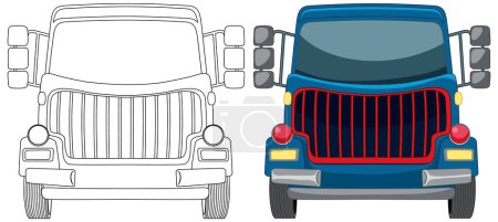 Ilustración de Vista frontal de un camión semi en estilo vectorial. - Imagen libre de derechos