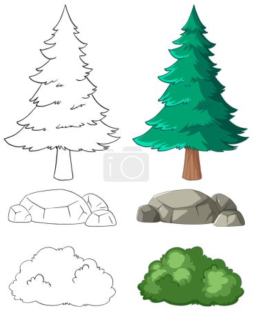 Téléchargez les illustrations : Collection d'arbres et de buissons en style vectoriel - en licence libre de droit