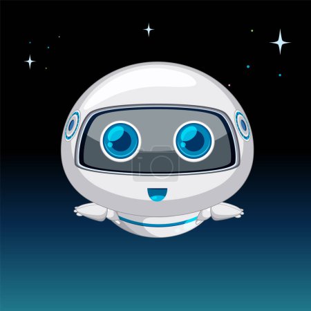 Illustration for Cute robotic character hovering among stars - Royalty Free Image