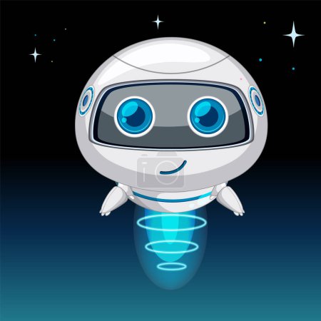 Ilustración de Lindo personaje robótico flotando con una sonrisa - Imagen libre de derechos