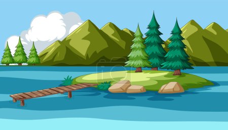 Illustration for Vector illustration of a tranquil lakeside scene - Royalty Free Image