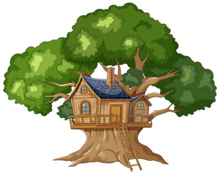 Illustration for Illustration of a cozy treehouse among green foliage - Royalty Free Image
