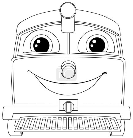 Téléchargez les illustrations : Dessin noir et blanc d'un visage de train souriant - en licence libre de droit