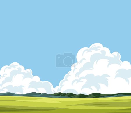 Téléchargez les illustrations : Illustration vectorielle d'une prairie verte paisible et du ciel - en licence libre de droit
