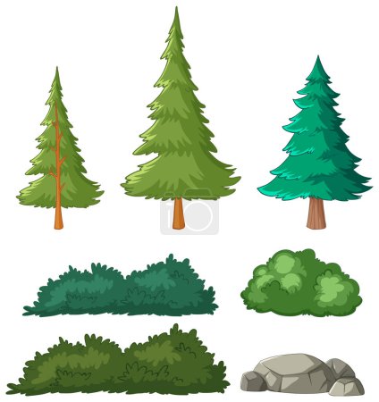 Illustration for Collection of trees and bushes in vector format - Royalty Free Image