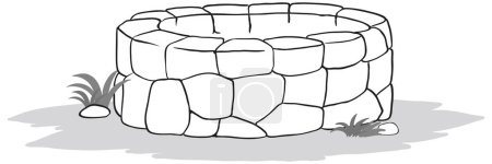 Vector illustration of a stone well with plants.