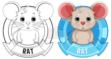 Ilustración de Dos ratas estilizadas, una dibujada, una de color. - Imagen libre de derechos