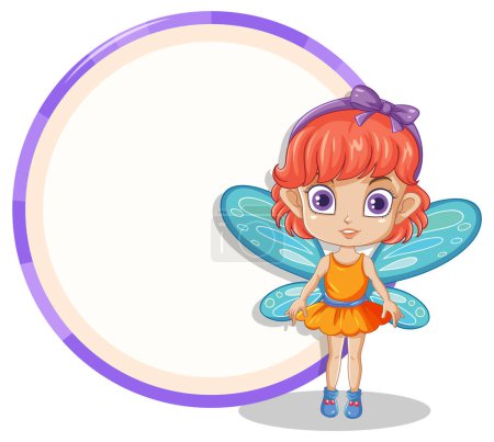 Cute cartoon fairy with blue wings and orange dress