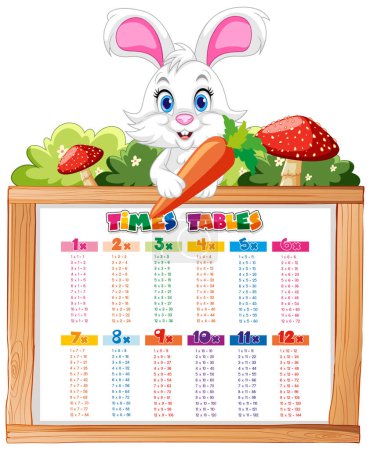 Illustration for Cute rabbit presenting a colorful times table chart. - Royalty Free Image
