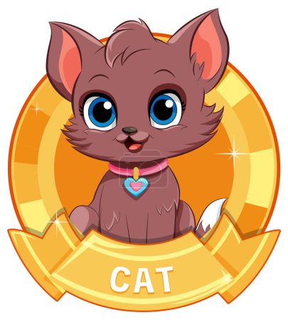 Adorable brown kitten with sparkling eyes illustration