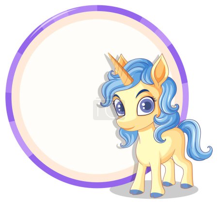 Vector graphic of a cute, smiling unicorn character.
