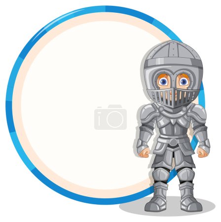 Cartoon knight with a visor and armor standing.