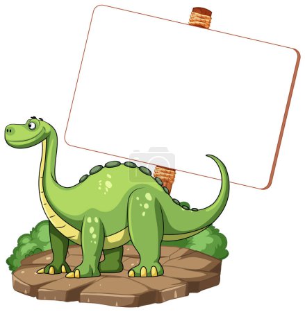 Illustration for Cartoon dinosaur with a large empty signboard. - Royalty Free Image